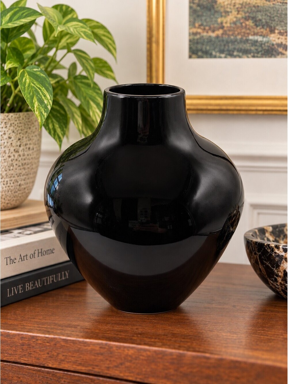 Vintage Larry Laslo for Mikasa Black Ceramic Vase Japan 1980s Modernist 9.5"